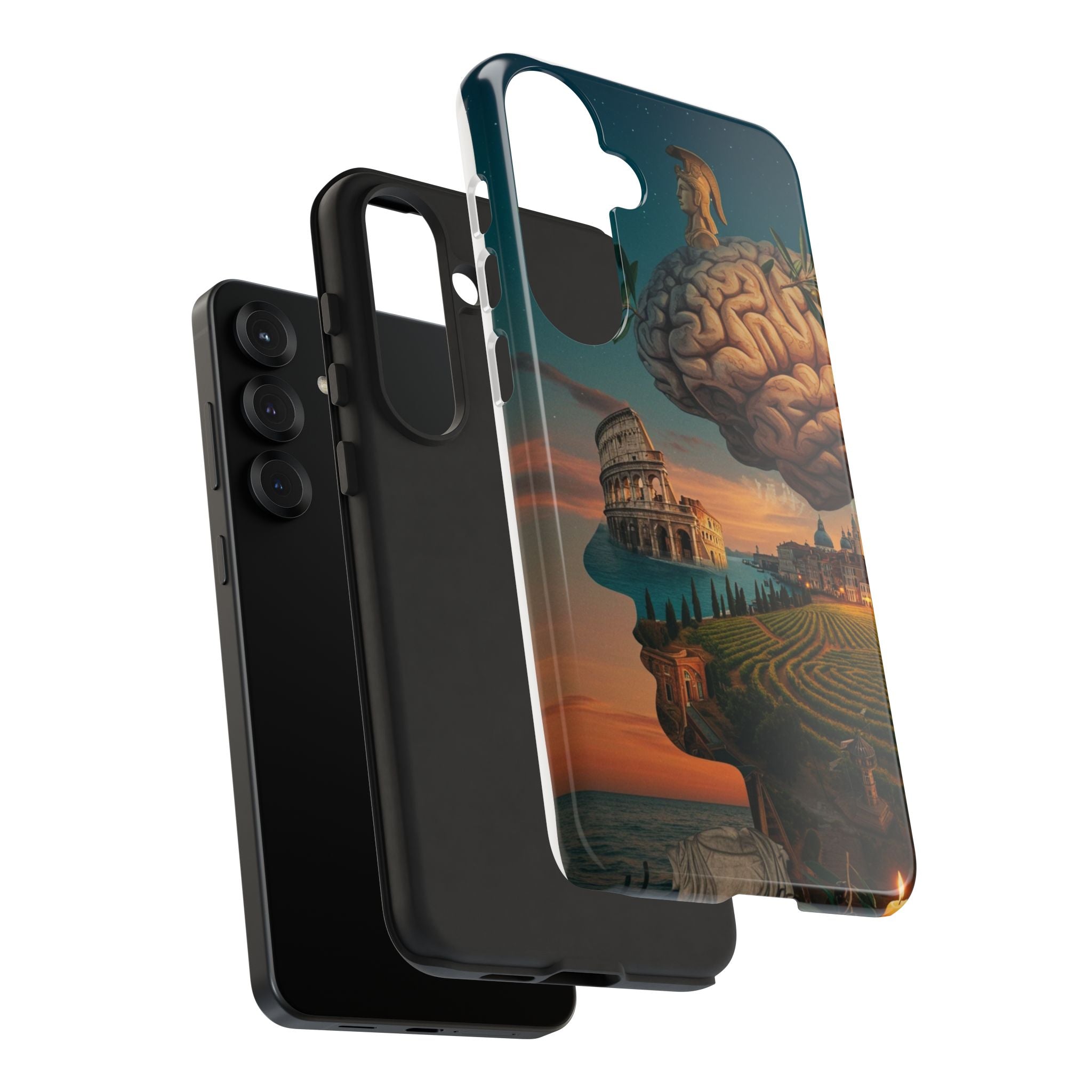 Surreal Brainscape Phone Case — Floating Mind with Colosseum Art