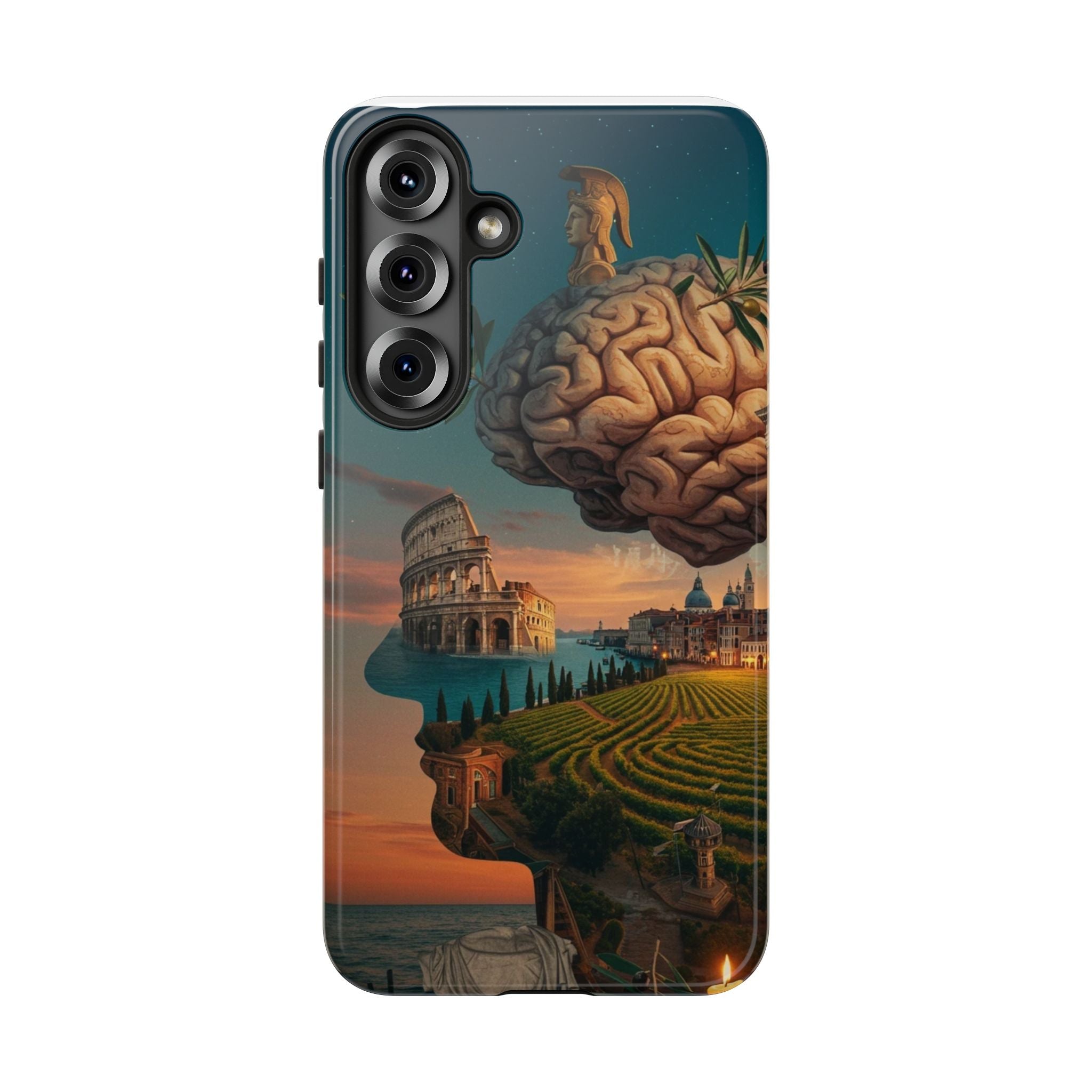 Surreal Brainscape Phone Case — Floating Mind with Colosseum Art