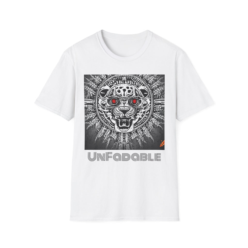 Unf0dable Tiger Emblem T-Shirt — Retro Aztec Jaguar Design with Red Eyes