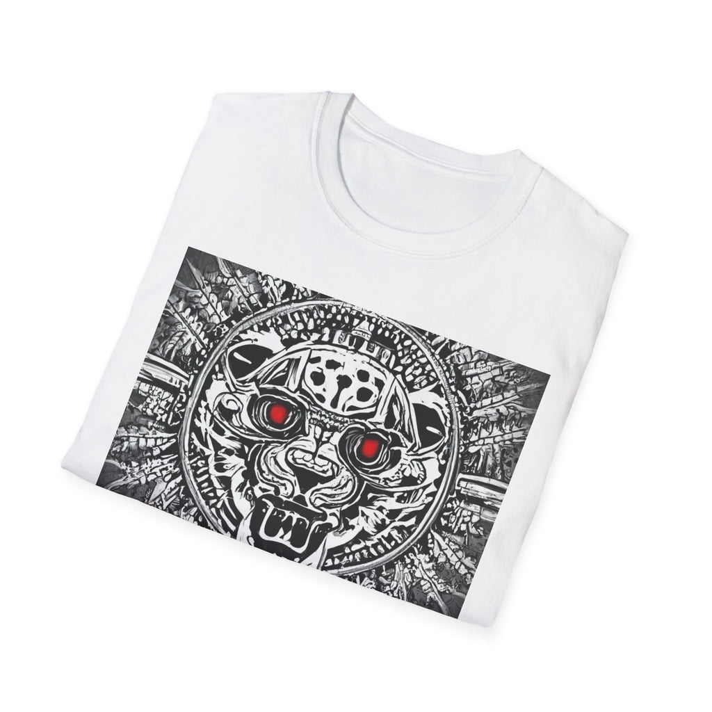 Unf0dable Tiger Emblem T-Shirt — Retro Aztec Jaguar Design with Red Eyes