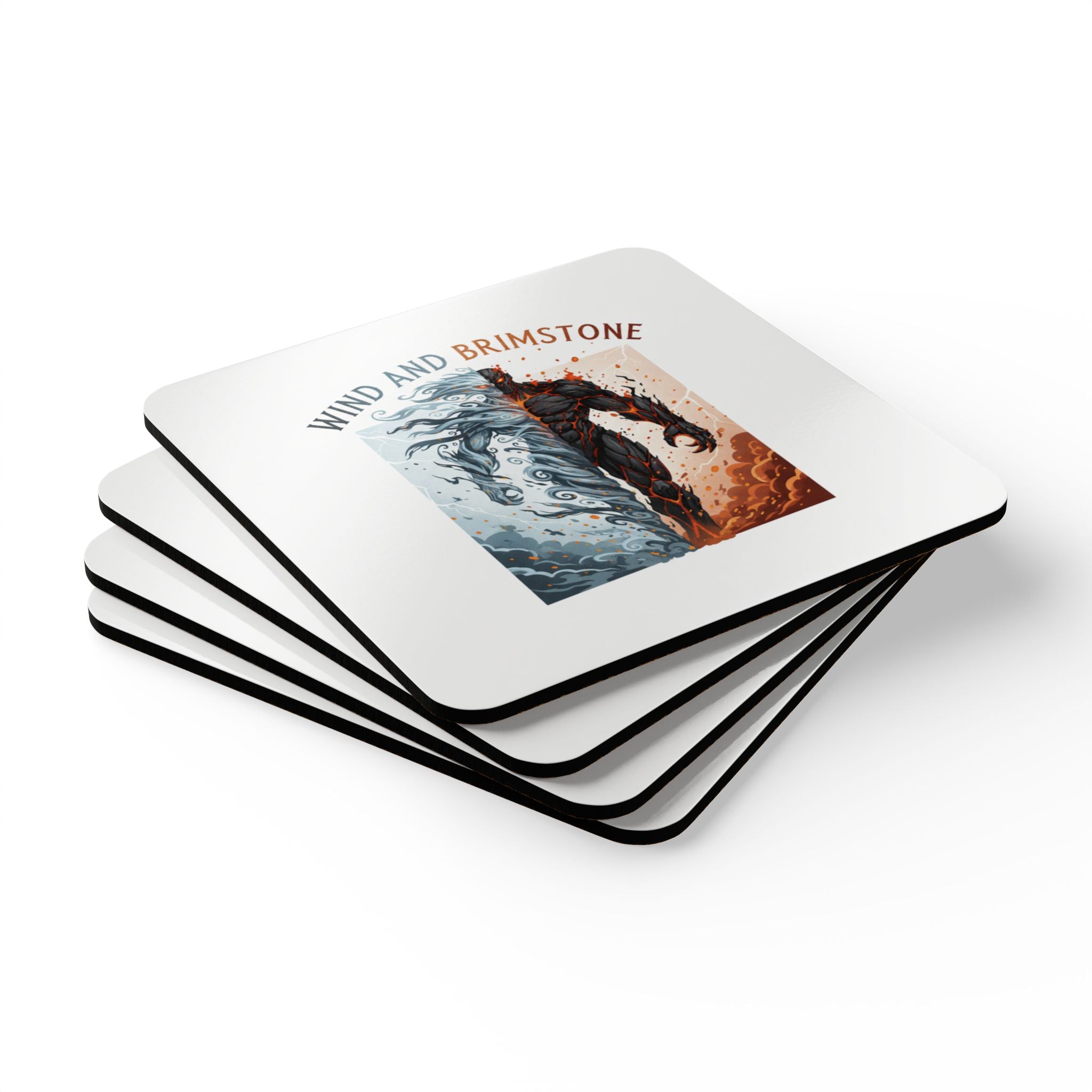 Wind and Brimstone Cork Coaster Set — Elemental Fire & Air Drink Coasters