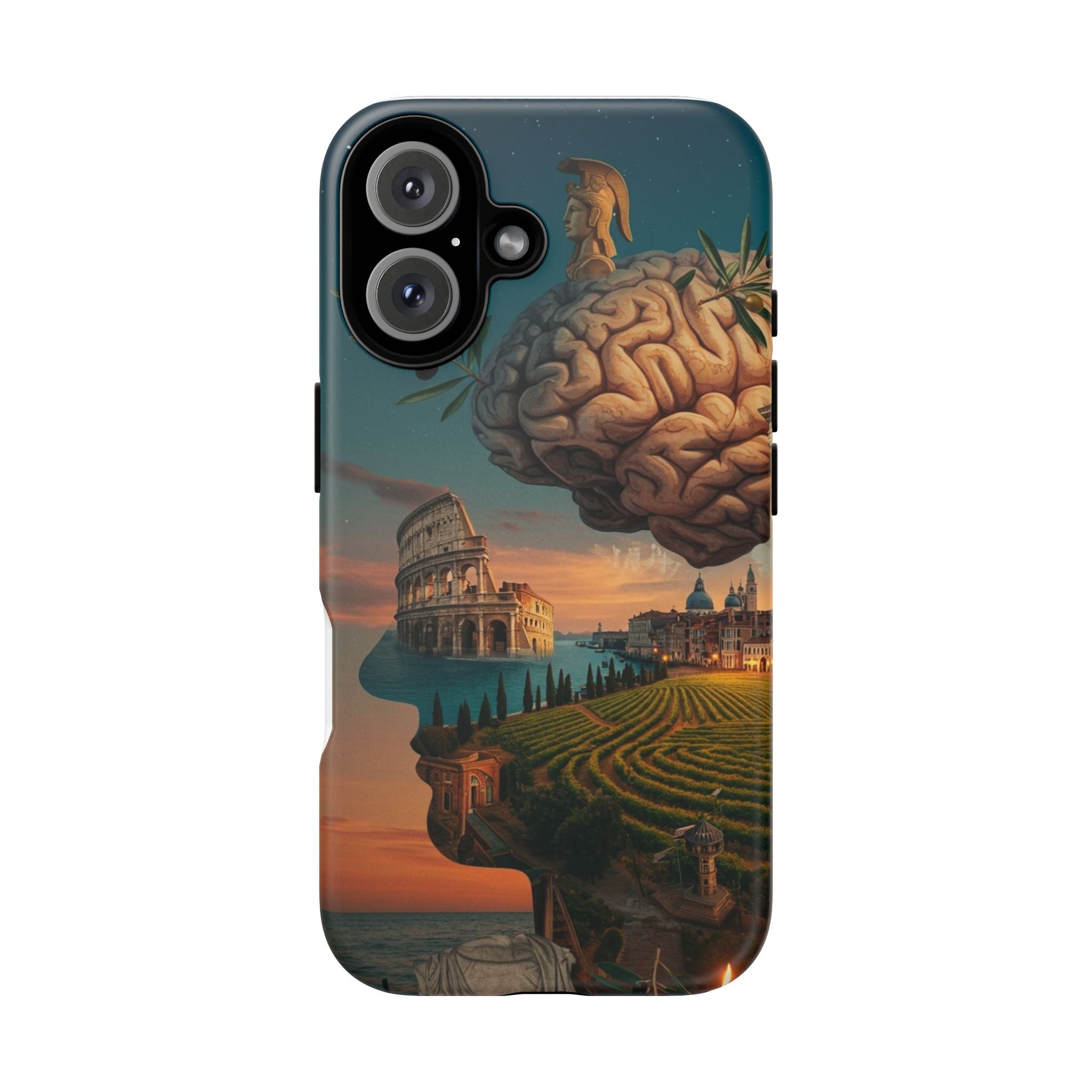 Surreal Brainscape Phone Case — Floating Mind with Colosseum Art