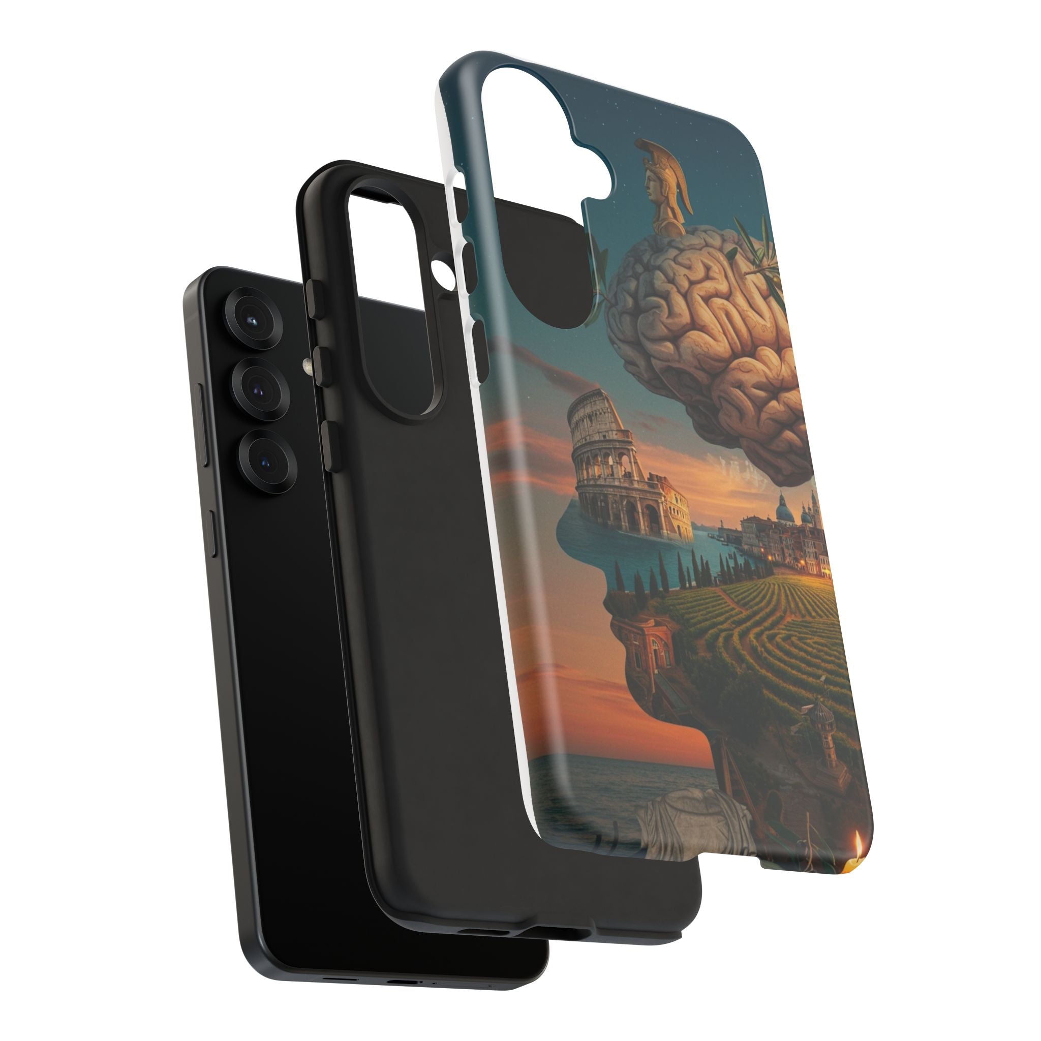Surreal Brainscape Phone Case — Floating Mind with Colosseum Art