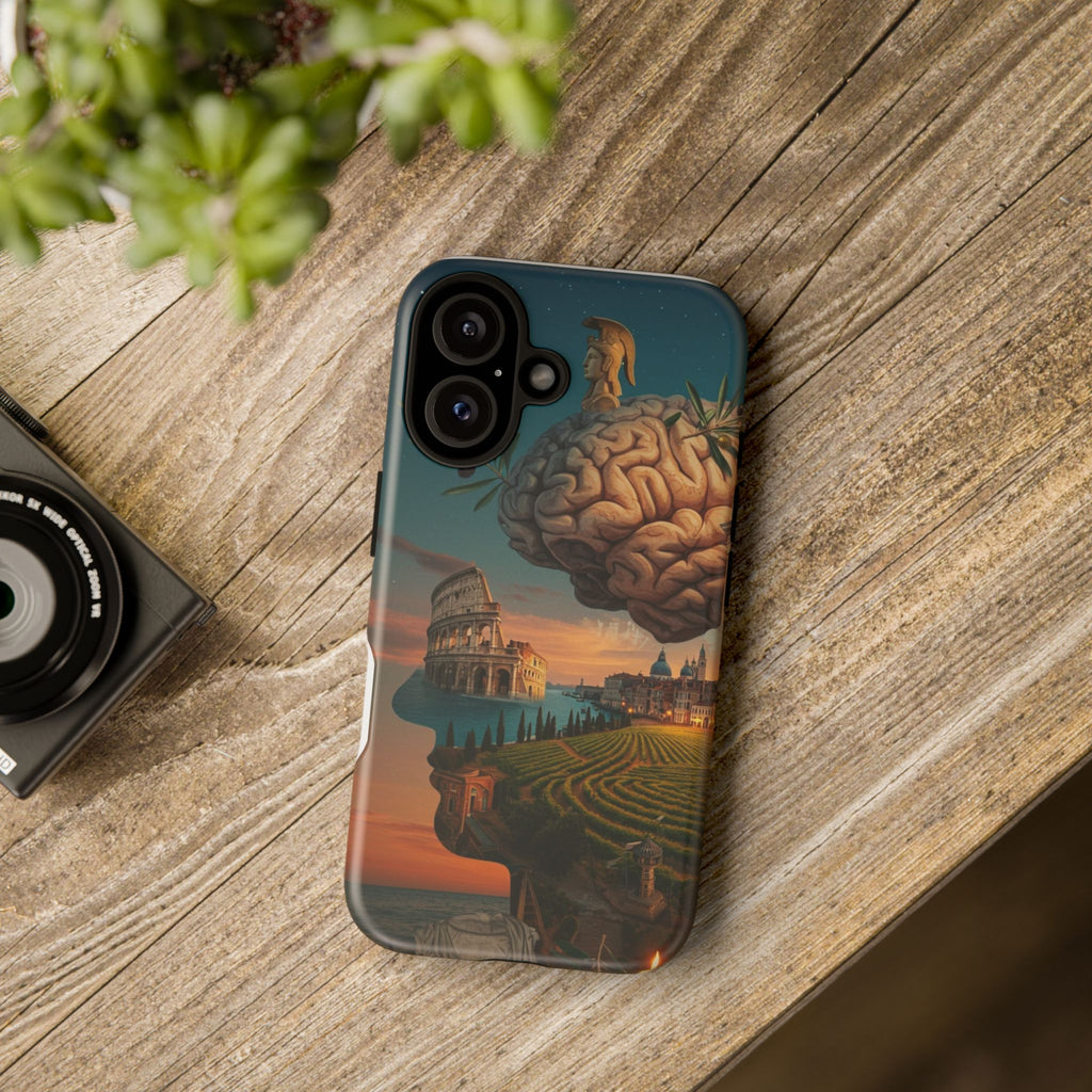 Surreal Brainscape Phone Case — Floating Mind with Colosseum Art