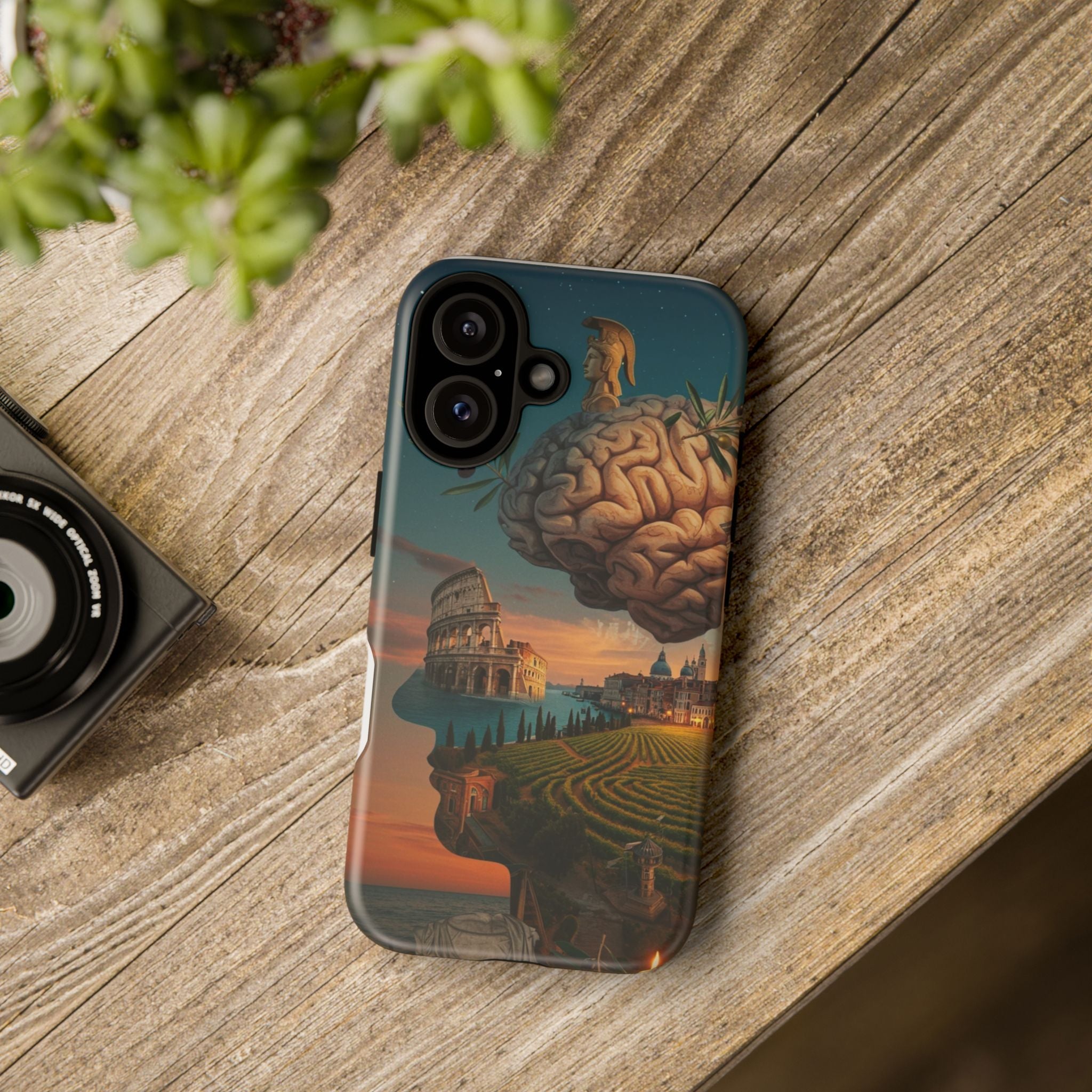 Surreal Brainscape Phone Case — Floating Mind with Colosseum Art