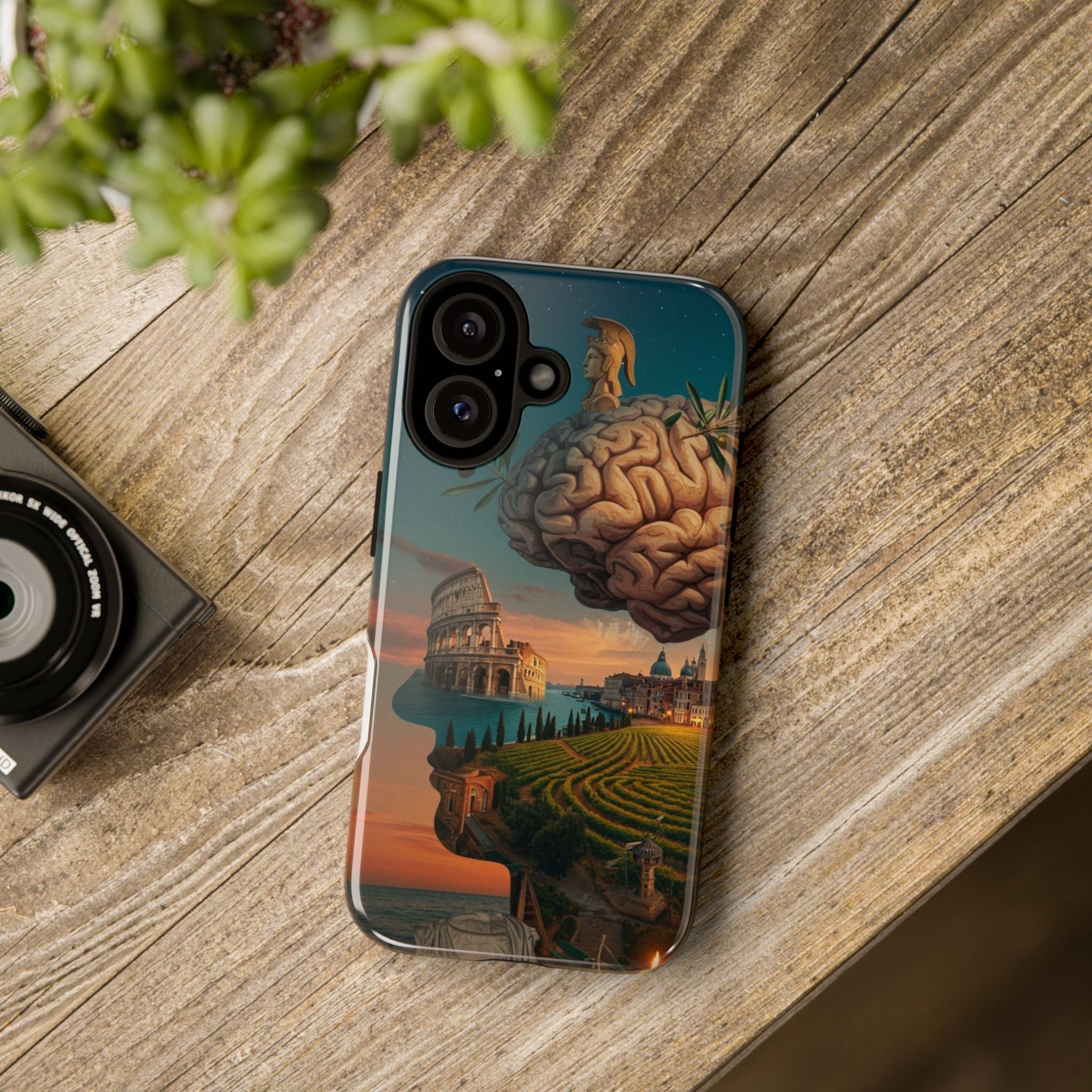 Surreal Brainscape Phone Case — Floating Mind with Colosseum Art