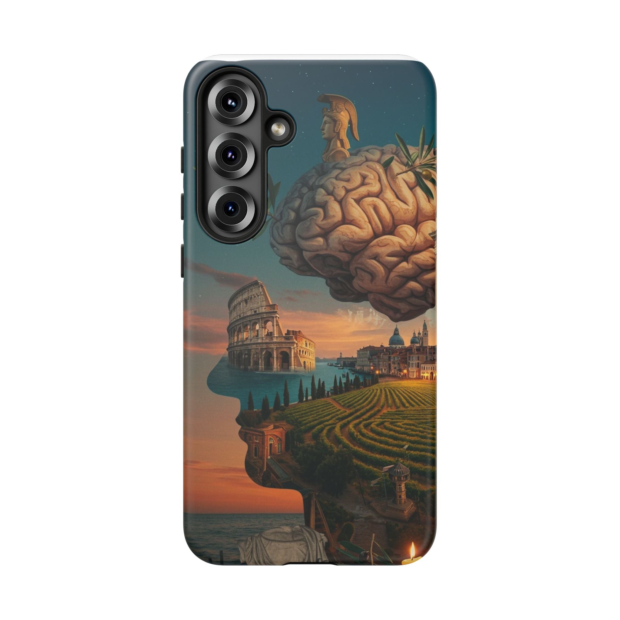 Surreal Brainscape Phone Case — Floating Mind with Colosseum Art