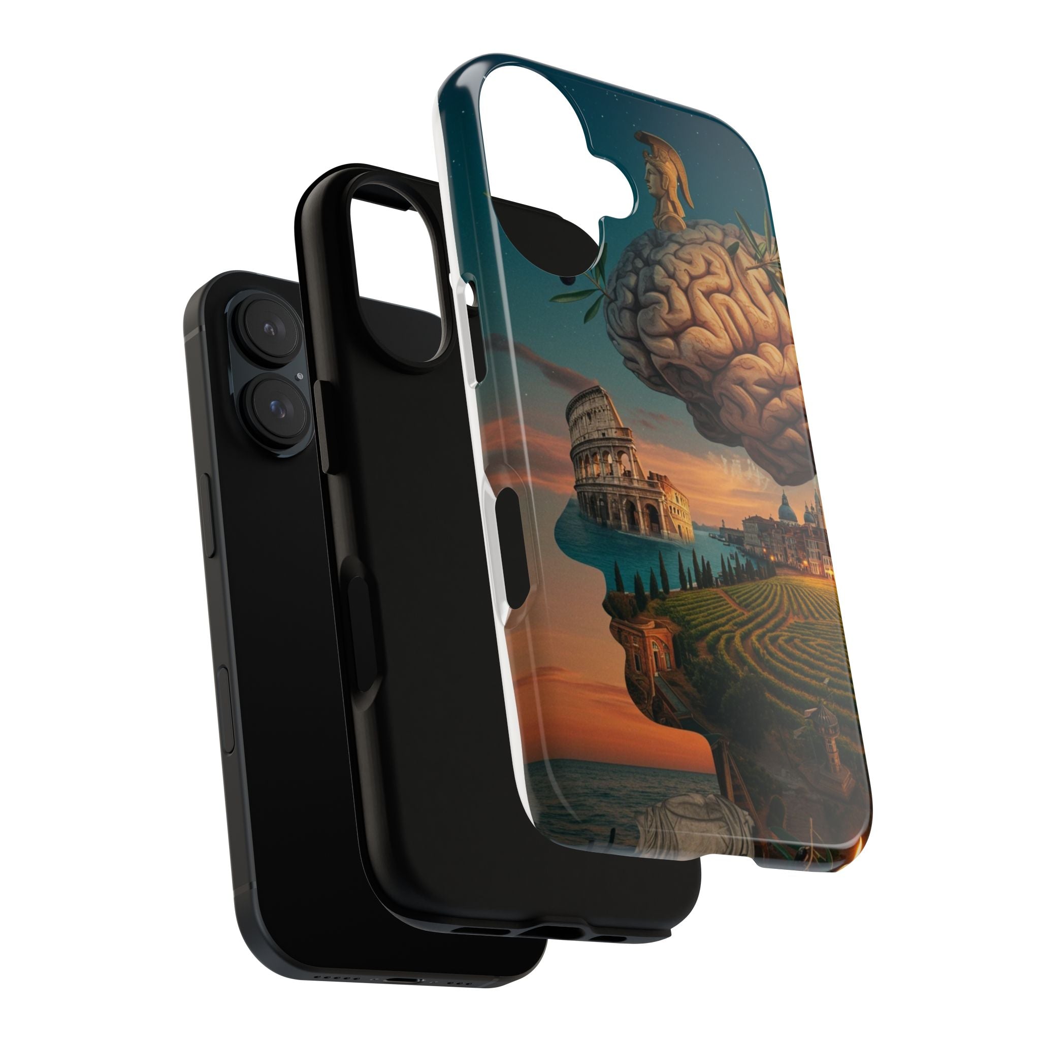 Surreal Brainscape Phone Case — Floating Mind with Colosseum Art